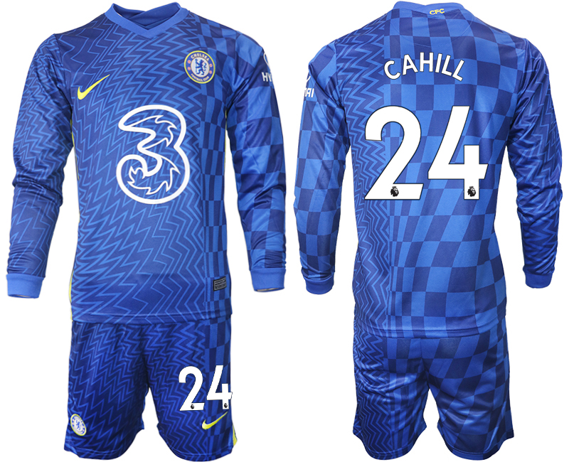Men 2021-2022 Club Chelsea home blue Long Sleeve #24 Soccer Jersey